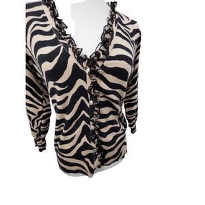 WR zebra  print sweater ruffled detail with silver  button